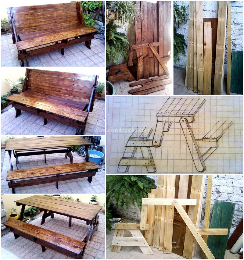 DIY pallet folding bench table