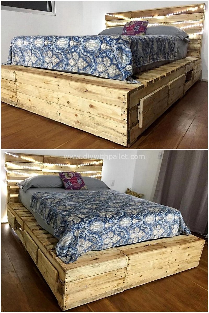 giant bed out of wooden pallets