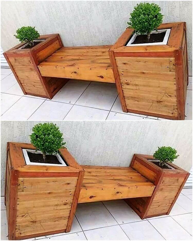 pallet bench with attached planters
