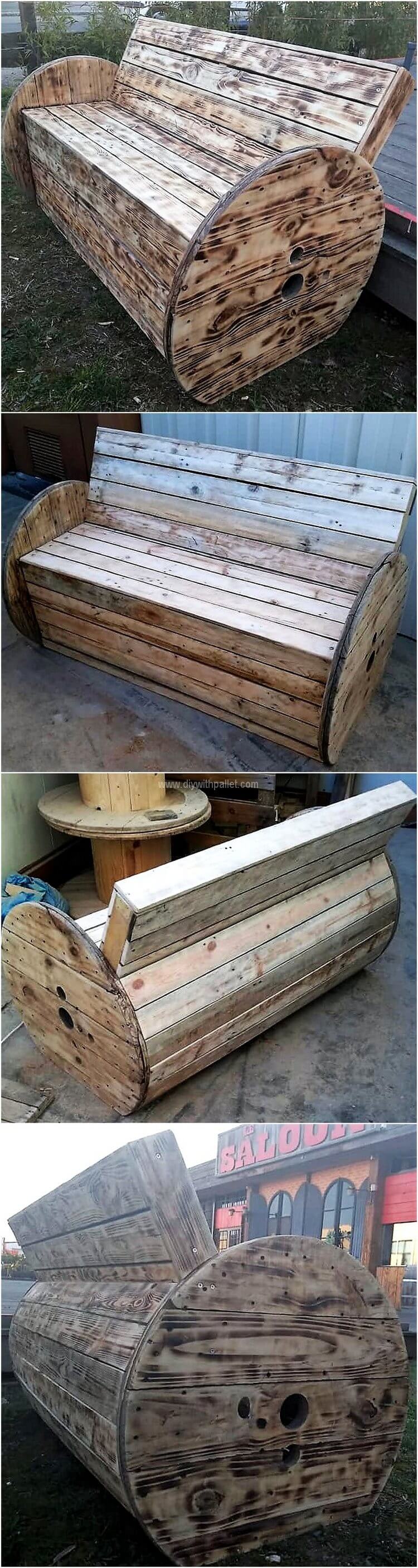 pallet cable reel garden bench