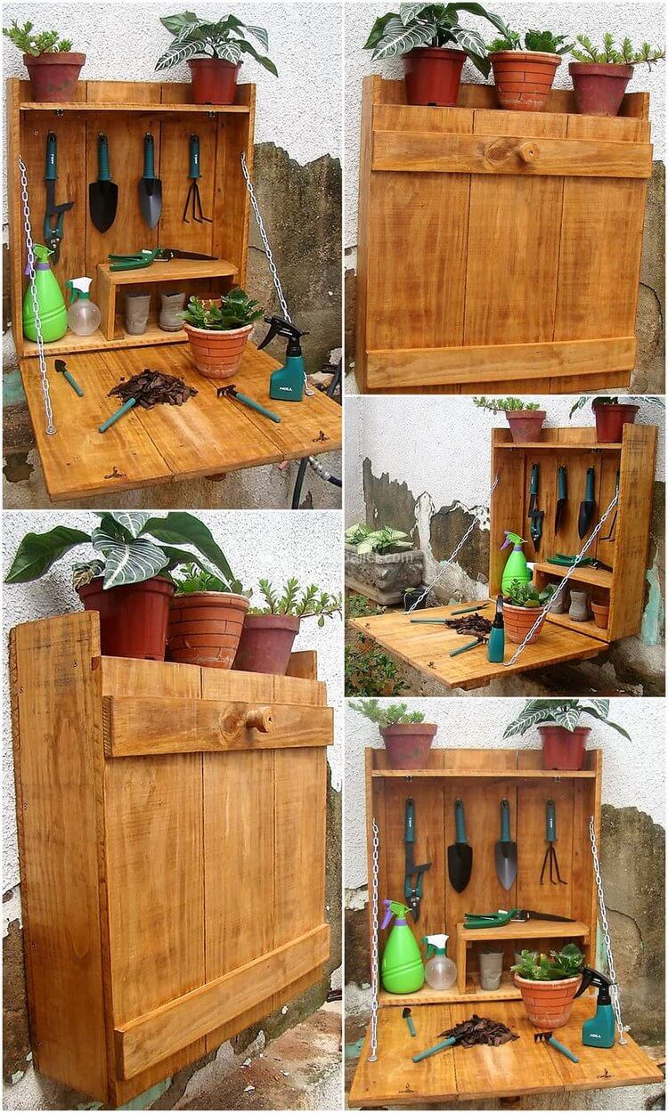 pallet garden tools storage wall chest