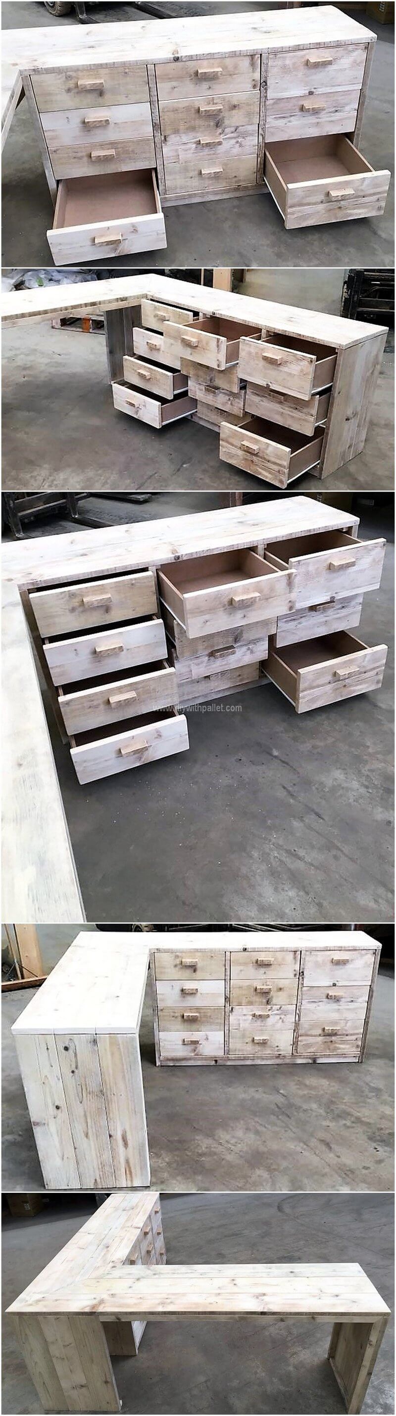 pallet table with storage drawers