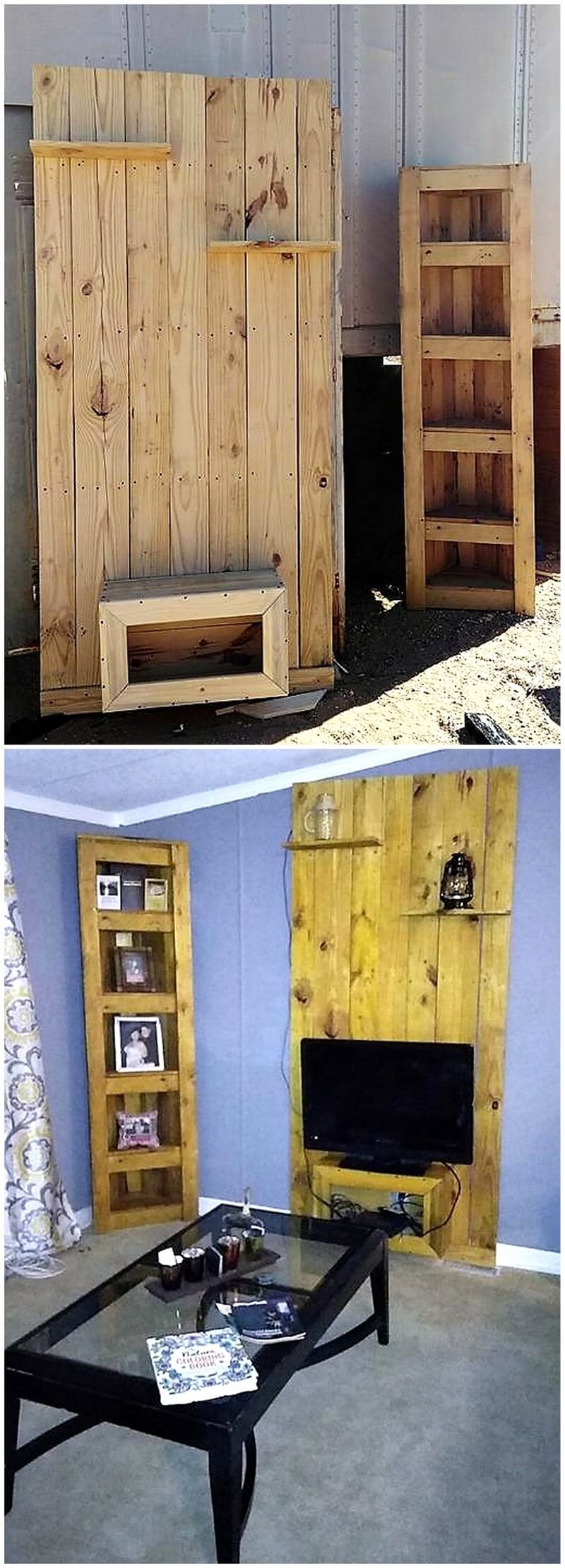 pallet tv stand wall and shelving 1