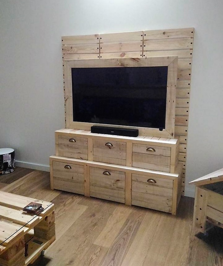 pallet tv stand with storage drawers