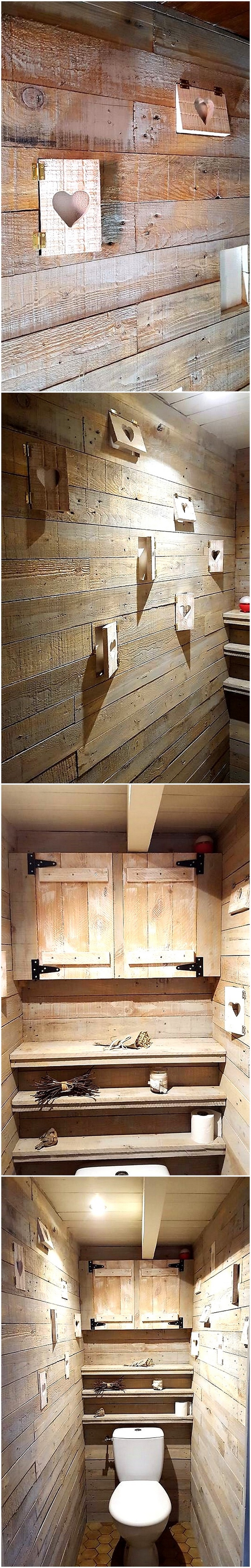 pallet wooden bathroom wall with shelving
