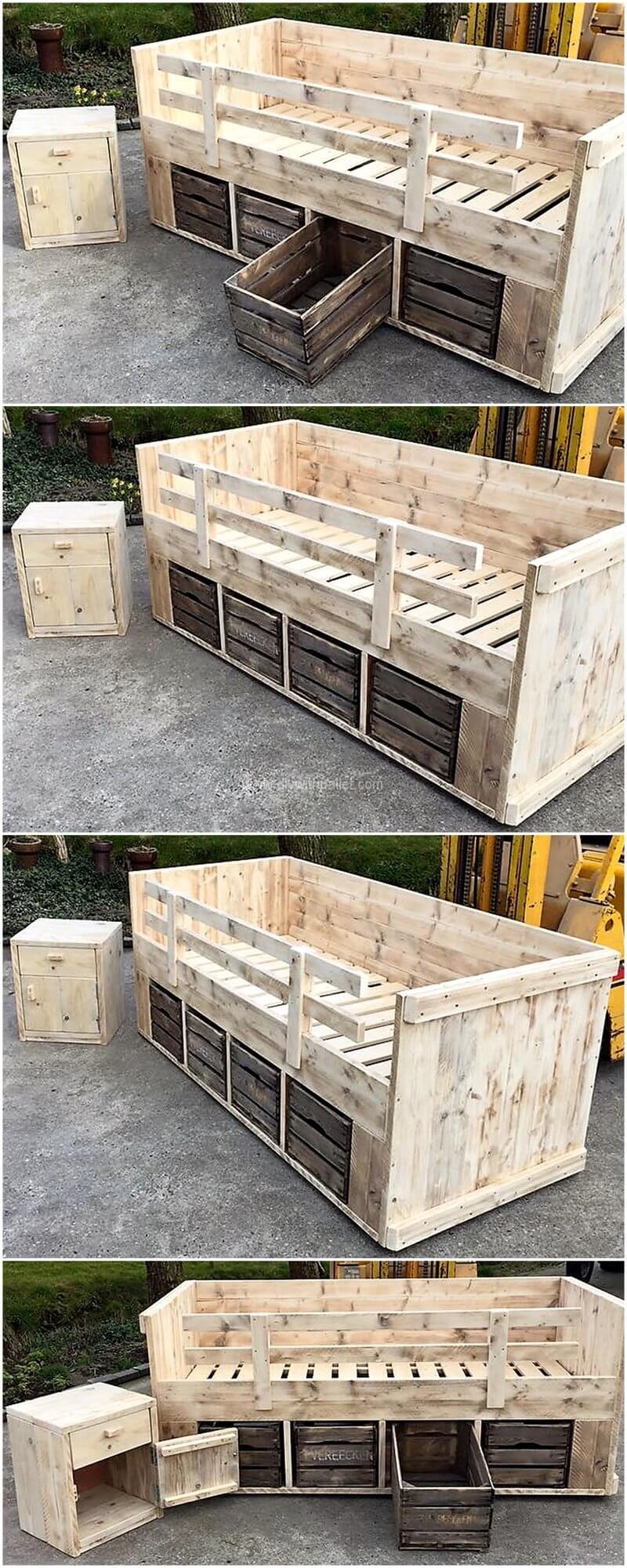 reclaimed pallets bed with storage