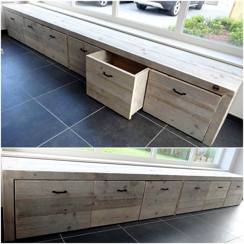 recycled pallets giant storage bench