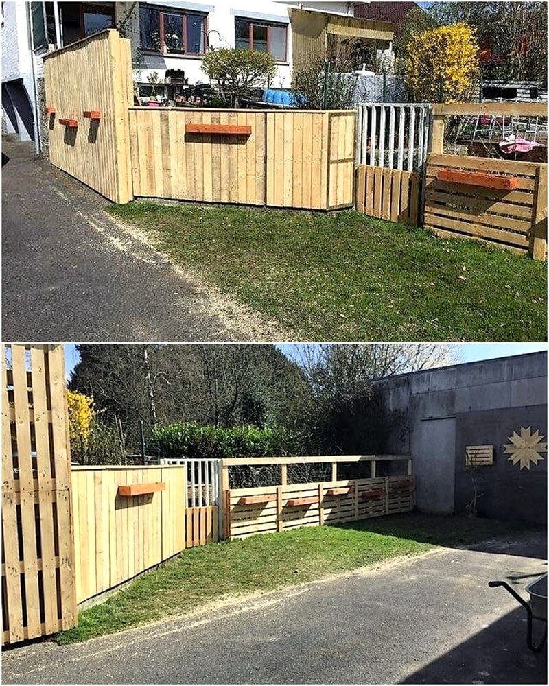 wood pallet patio fence with planters 1