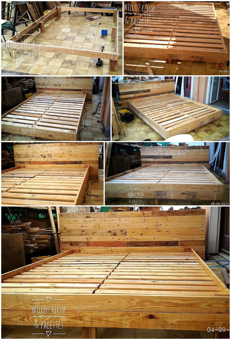 diy pallets wooden bed frame plan