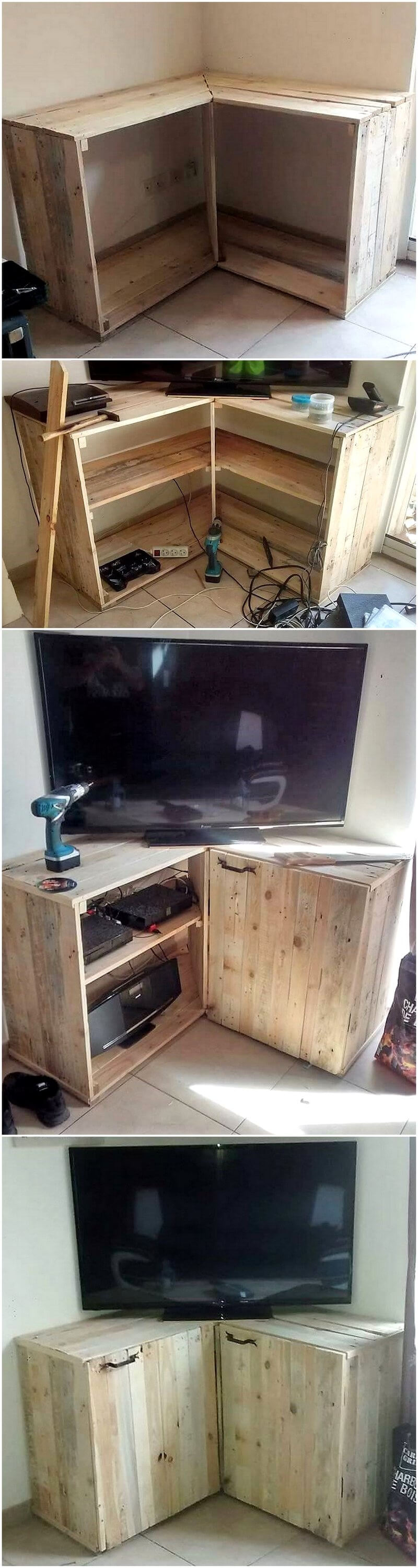diy wooden pallet corner tv stand