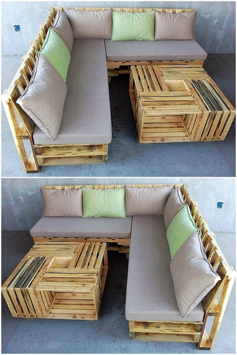 recycled pallet couch with table