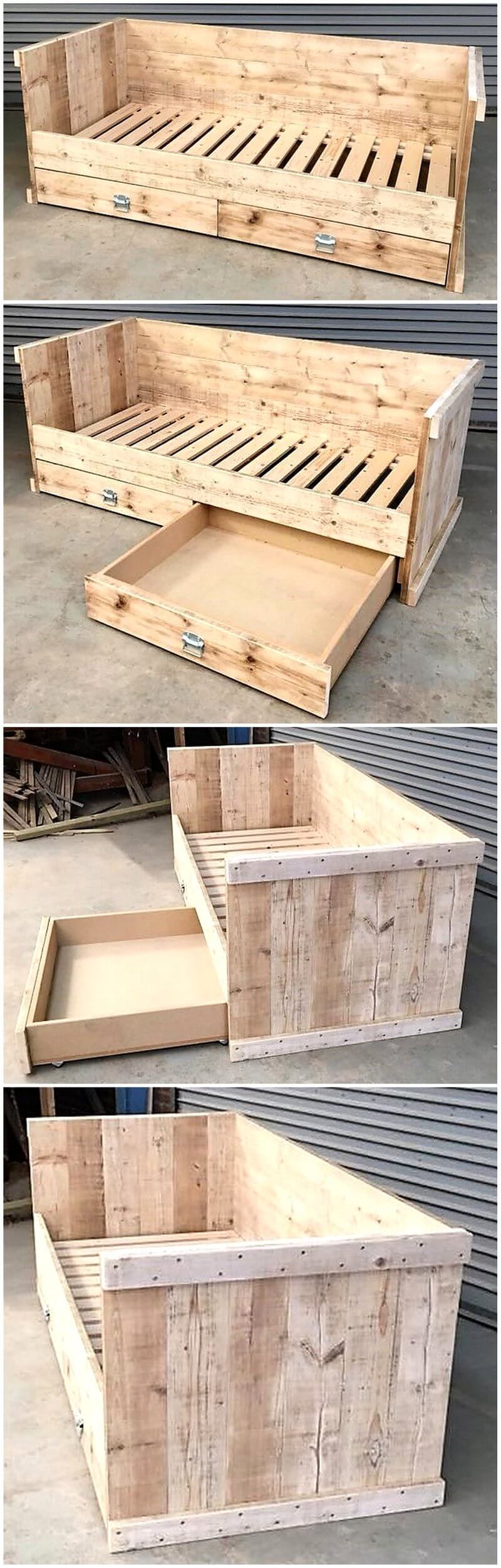 wood pallet bed with storage drawers