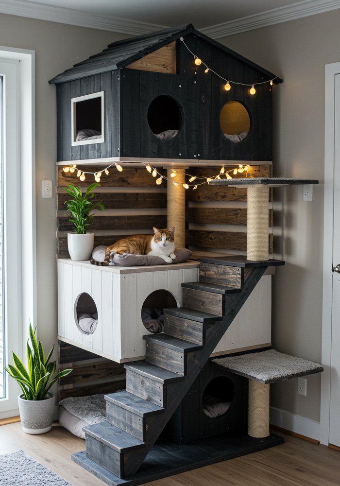 wood pallets made cat tree house (27)